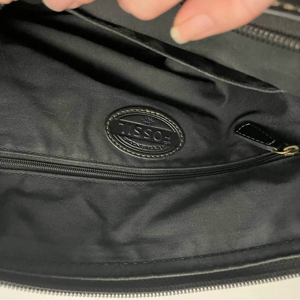 Vintage Fossil Purse Crossbody Leather Pockets Buckle Adjustable Black Bronze - Picture 10 of 16